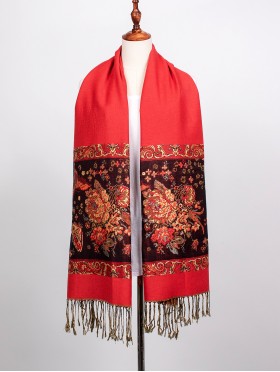 Butterfly Print Pashmina W/ Golden Threads & Tassels